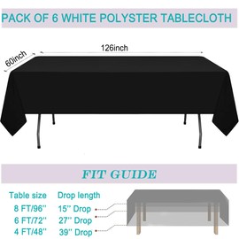 6 Pack Black Tablecloth 60 x 126 Inch,Polyester Table Cloths for 8 Foot Rectangle Tables,Wrinkle Resistant Polyester Black Table Clothes for Wedding,Parties,Banquet