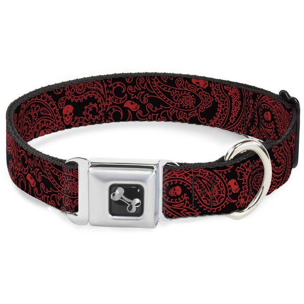 Buckle-Down Seatbelt Buckle Dog Collar - Bandana/Skulls Black/Red