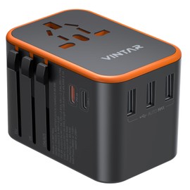 Universal Travel Adapter, VINTAR 35.5W International Power Adapter with 3 USB A QC and 2 USB C PD, All in One Plug Adapter Worldwide Travel Essentials for EU/UK/USA/AUS(Type C/G/A/I), Orange