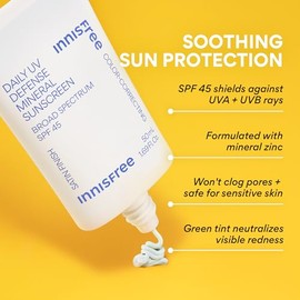 innisfree Daily Mineral UV Defense SPF 45 | Tinted Korean Sunscreen with Zinc Oxide for Redness | Gentle, Hydrating and Lightweight | Available in 2 P