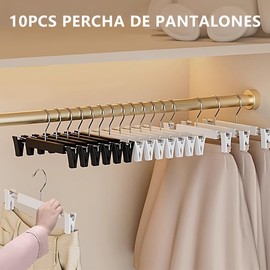 MXHIGO 10Pcs Perchas de Plástico PP para Ropa y Pantalones, Ganchos de Clip de Alta Resistencia para Jeans y Falda, Antideslizantes, Ajustables, Ganchos Metalicos Giratorio 360°, Ligero y Duradera