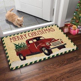 FOSDICK Christmas Door Mat, Christmas Doormat, Christmas Tree Truck Welcome Mat, Christmas Rug Carpet, Christmas Door Mat Outdoor Non-Slip, Christmas Decoration for Indoor Outdoor 40x60cm