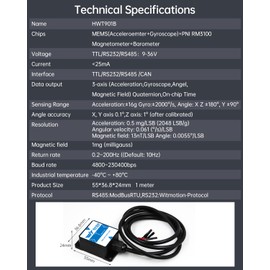 [Military-Grade Accelerometer+Inclinometer] HWT901B-RS485 MPU9250 9-axis Gyroscope+Angle(XY 0.05° Accuracy)+Digital Compass+Air Pressure+Altitude, Magnetometer Compensation AHRS IMU | Kalman Filtering