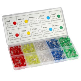 DiCUNO Light Emitting Diodes, 0.2 inch (5 mm), Round Head, 90 Each of White, Red, Green, Blue, Yellow