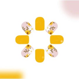 24 Pieces Short Square Press On Nails, Glossy Floral Design, Pink Brown Nude Colors