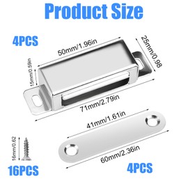Pack of 4 Magnetic Catch Door Magnets Cabinet Magnets with Screws, Magnetic Closure Cupboard, Door Magnetic Door Closer, Magnets for Cabinet Doors, Strong Cabinet Magnets for Bathroom Kitchen Door