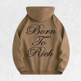 Born to Rich Graphic Hoodie 100% Cotton US Warehouse 6 ColorsColor: Khaki, Size: M