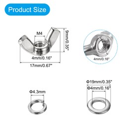 uxcell 10 Set Wing Nut and Flat Washers Spring Washers, M4x0.7mm 304 Stainless Steel Butterfly Wing Nuts Hand Tighten Wing Nuts for Machinery Electronic Equipment