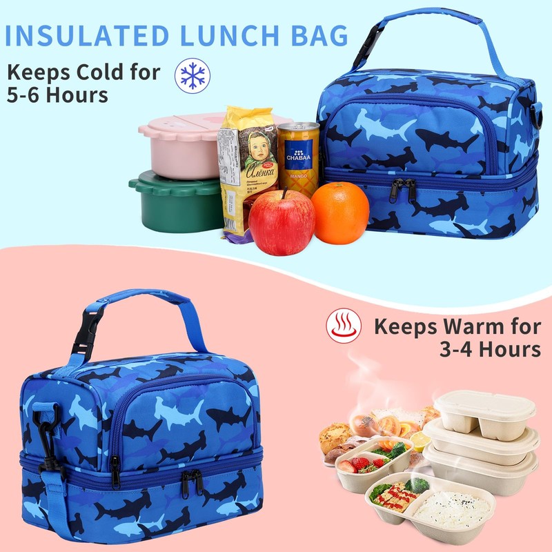 Lunch Bag for Boys,Chase Chic Insulated Reusable Large Cute Dual