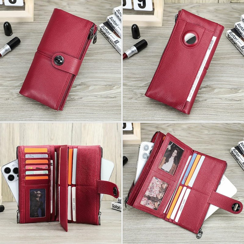 Contacts Airtag Wallet Leather Turnlock Clutch Purse Womens Zipper Phone