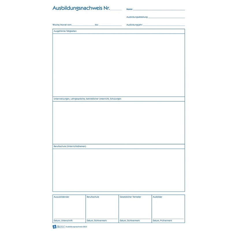 Traing Certificate A4 Report Block (German Language)