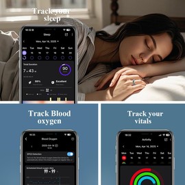 LED Touch Smart Ring for Women Men- Fitness Tracker with Heart Rate, Blood Oxygen, Sleep Tracker, Step Counter, 5ATM Waterproof, Touch Control Music/Video, No Subscription Fee for iOS/Android
