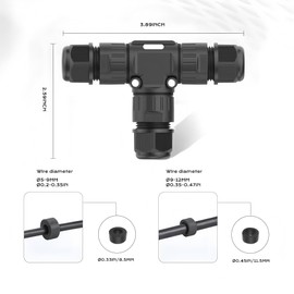 wiigd IP68 Waterproof 3-Way 3-Pole Cable Connectors – UL Listed Electrical Junction Box for Cables Ø5-12mm, Outdoor & Underground Use(Pack of 3)