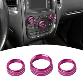 PDKLIN AC Volume Switch Knob Trim Ring Compatible with Dodge Charger 2011+/Challenger 2015+/RAM 2012-2017/Durango 2016-2022/Chrysler 300C 2011+, Aluminum Alloy Interior Accessories 3pcs, Pink
