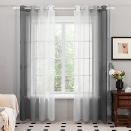Deconovo Transparent Voile Curtain with Eyelets 260 x 140 cm (Height x Width), Dark Grey, Set of 2
