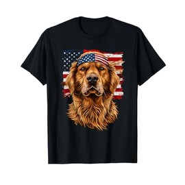 Golden Retriever Patriotic 4th Of July USA American Flag T-Shirt for Women Men