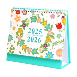 Desk Calendar 2025-2026, Floral Calendar (January 2025-June 2026), Standing Flip Calendar with Thick Paper, Small UK Month to View, Mini Desktop Calendar for School Office Home 8.3 * 7.2in(Flower)