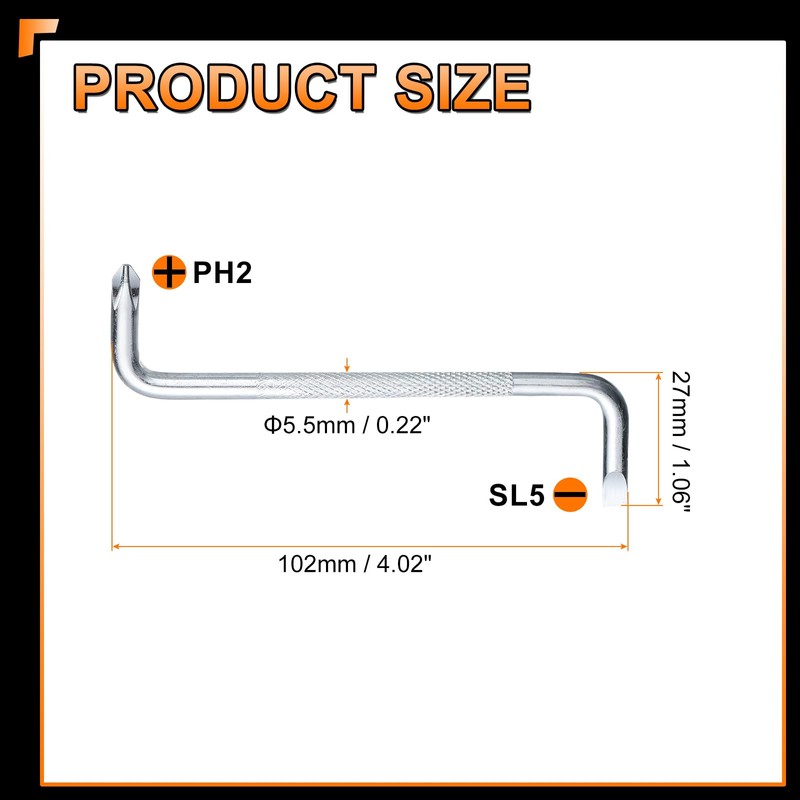 sourcing map 4pcs Offset Screwdriver SL5/PH2 Phillips Flat Head Right