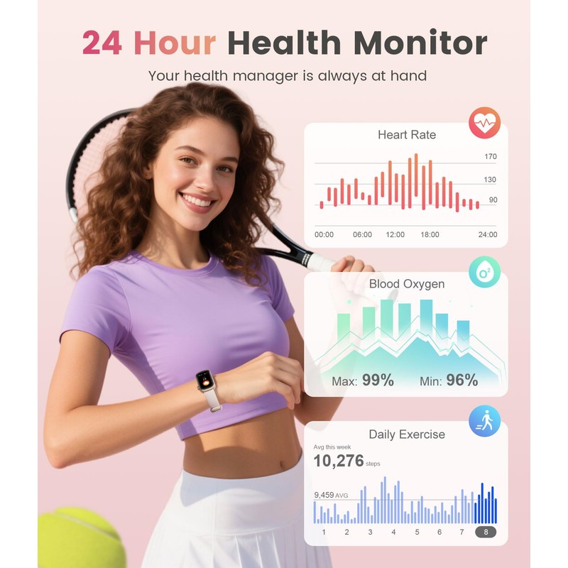 SIEMORL Smartwatch for Womens 1.47" Fitness Watch with Answer/Make Calls,Heart