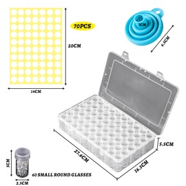 Ksvaye Diamond Painting Storage Box with 60 Glasses, Bead Storage Box with Funnels and Stickers, Diamond Painting Organiser Accessories for Diamond Painting Pictures Stones Seeds Jewellery Rhinestone
