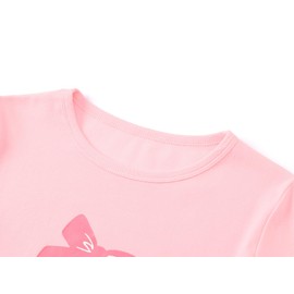 Topgal Cotton Kids Pajamas Short Sleeves Pant Sung Fit Summer Sleepwear for Girl Pink Cherry Bows 2 PC Pjs Set Size 7