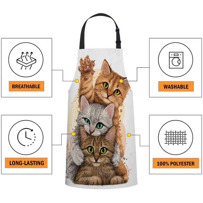 oFloral Three Cute Kittens Bib Apron with Adjustable Neck for