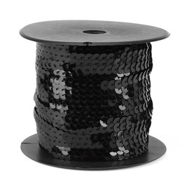 ZJchao Bricolaje 100 Yardas 6mm Cordón de Costura Brillante Accesorios de línea de Lentejuelas Redondas Planas(Negro)