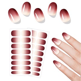 MWOOT Semi Cured Gel Nail Strips, Work with UV Lamp Cured Gel Nail Stickers Easy to Apply, Long Lasting Salon-Quality Manicure Kit, Professional Nail Art at Home, Full Nail Wraps for Women (Brown)