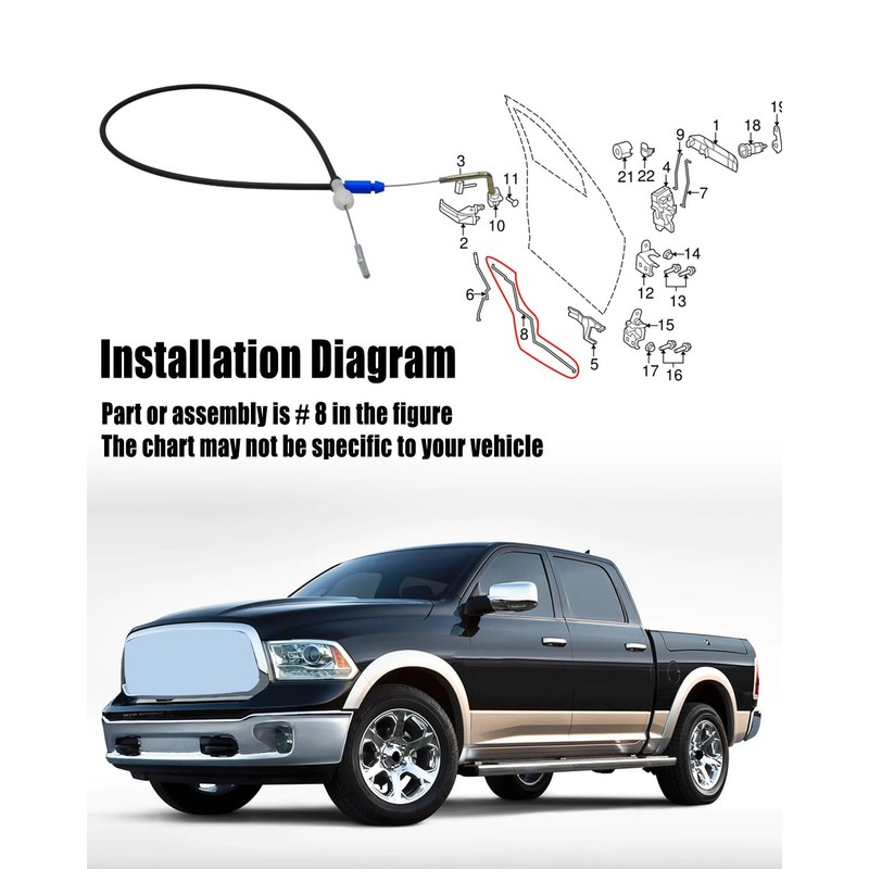 Door Latch Cable Front Driver Side Compatible with Dodge Ram
