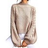 Women's Mock Turtleneck Lantern Sleeve Cable Knit Pullover Sweater Tops