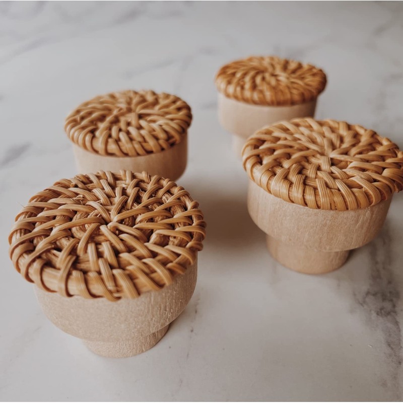 BOHOIFY 6pc Boho Rattan Knobs for Dresser, Drawers, Cabinet; Handmade