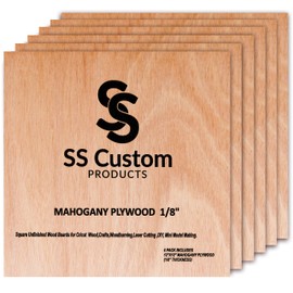 Mahogany Plywood Sheets for Crafts 1/8 inch, 3mm Plywood Sheet for Laser Cutting & Engraving, Wood Burning, Architectural Models, Drawing - 6 Pack Blank Wood Sheets 12 x 12 inch (SS Custom Products)