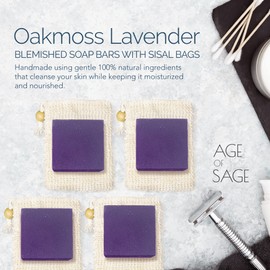 Age of Sage Natural Soap Bar w/Sisal Bag, Vegan Artisan Soap Bar Set for Men & Women, Body Soap in Bar Soap Pouch, Natural Bath Soaps w/Essential Oils, 4 Plain Body Soap Bars, Oakmoss Lavender