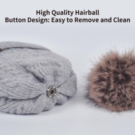 Winter Beanie Hat Scarf Gloves Set for Women, Classic Beanie with Removable Pom Pom Long Scarf Touchscreen Gloves 3 in 1 Set, Grey, One Size