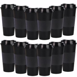 Yisituo 16oz Plastic Coffee Cup (12, Black)