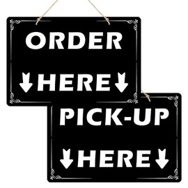 Order Here and Pick Up Here Signs,2 Pack Double-Sided Order Here Signs Pick Up Hers Sign with 4 Twines Perfect for Restaurants, Cafes, and Bars ,Bakery , Ice Cream Stand Decor Pick Up Kiosk Retail-12"