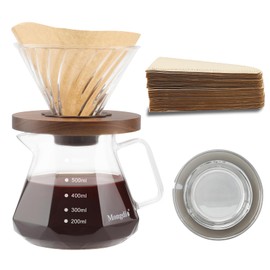 Mongdio Pour Over Coffee Maker, 20 oz V60 High-Heat Borosilicate Glass Coffee Maker with 100pcs Paper Filters, 5 in 1 Drip Coffee Maker Set for Home Café Restaurant and Camping - 600ml, Clear