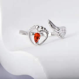 YMHOP Mommy of an Angel Ring Sterling Silver Angel Wings Teardrop CZ Created Birthstone Jewelry Sympathy Gift Stillborn Ring Gift for Women Mother Mom Adjustable Size (07-July)