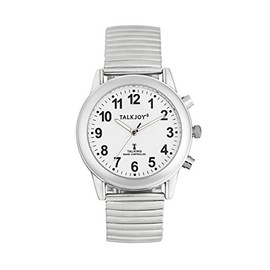 TalkJoy Men's Talking Watch Radio Clock Metal Strap Silver Time Announcement Date Day of the Week, silver, Bracelet