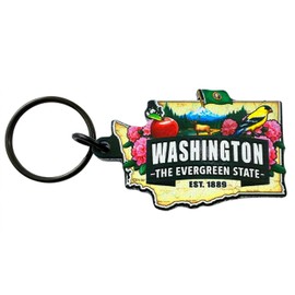 Westmon Works Washington Keychain Souvenir with State Map and Flag Images Acrylic Key Chain