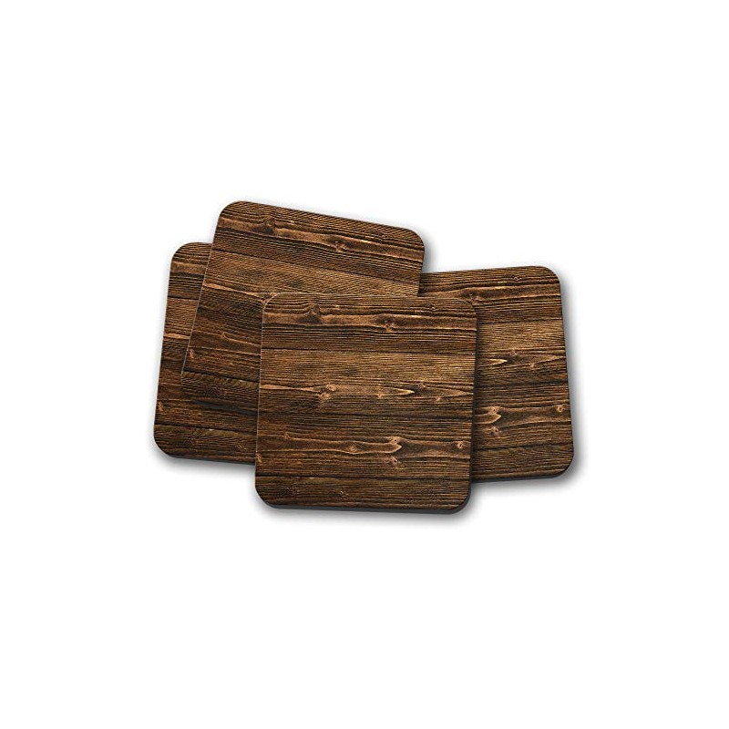 4 Set - Dark Wood Effect Coaster - Wooden Dad