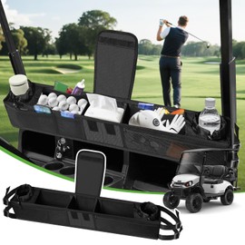 T TGBROS Golf Cart Front Storage Basket with Cup Holder, No-Drilling Storage Organizer for EZGO, Club Car, Yamaha, Kandi Electric Large Capacity