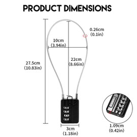 RESET-200 4 Digit Combination Padlock with 50 cm Steel Cable,High Security Lcok for Luggage Suitcase Gun Case Toolbox Helmet Black 1 Pack