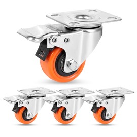 W B D WEIBIDA 2" Plate Caster Wheels Heavy Duty 600 Lbs Load Capacity Swivel Casters with Brake Set of 4, Safety Dual Locking, No Noise Wheels for Furniture, Carts (Screws and Screwdriver)