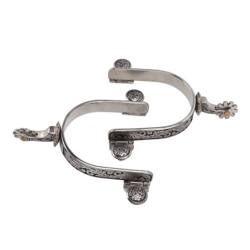 One Pair Boot Spurs Stainless Steel Vintage Leaf Patterned Western