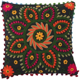 GURU SHOP Boho Cushion Cover, Colourful Embroidered Folklore Cushion in Mexican Style, Black/Orange, Cotton, 40 x 40 x 0.5 cm, Decorative Cushion, Sofa Cushion