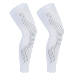 Full Leg Compression Sleeves for Men and Women,2 Pack Legs Sleeves Long Knee Brace Support for Running, Basketball, Cycling, Workout, Sports - White,XL