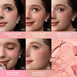 Flower Knows The Sweetie Bear Collection Silk Satin Blush,Talc-Free Muted Rose Powder Blush,Highly Pigmented,Buildable&Blendable,Dimensional Cheek Color for Luminous Look,Gift-Worthy(03 Rose Chanson)