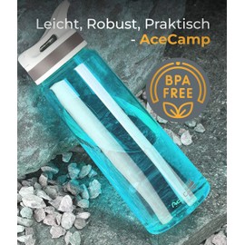 AceCamp Tritan Drinking Bottle, Sports Bottle, BPA-Free, for All Drinks, 2 x Spring Lids, Blue, 750 ml
