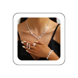 Zoestar Bridal Jewellery Set Rhinestone Necklace 5 Pieces Sparkly Crystal Bridal Necklaces Jewelry Formal Costume Jewelry Set for Women, /, No Gemstone